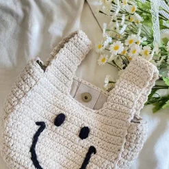 Elena Handbags Handmade Crochet Smiley Bag
