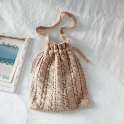 Elena Handbags Handmade Cotton Knitted Drawstring Bag
