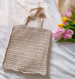 Elena Handbags Handmade Crochet Large Fishnet Tote