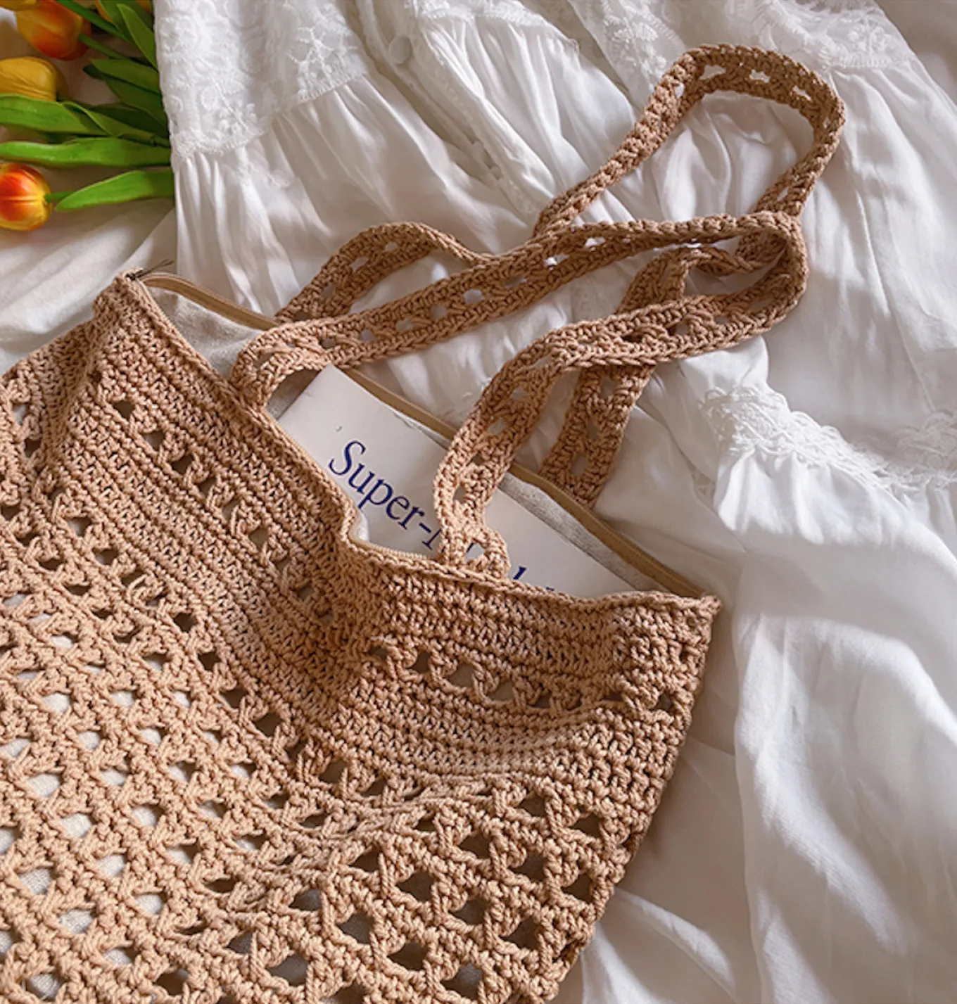 Elena Handbags Handmade Crochet Retro Style Tote Bag