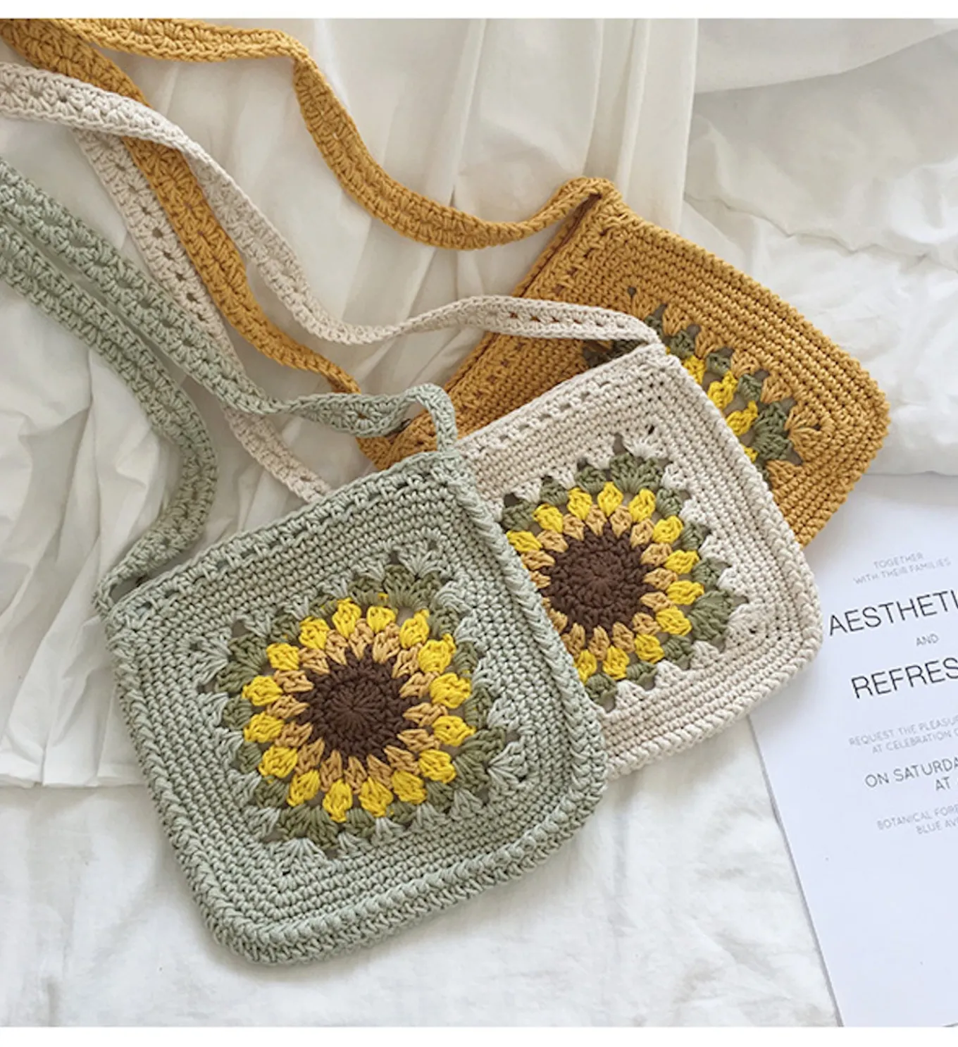 Elena Handbags Handmade Crochet Sunflower Purse