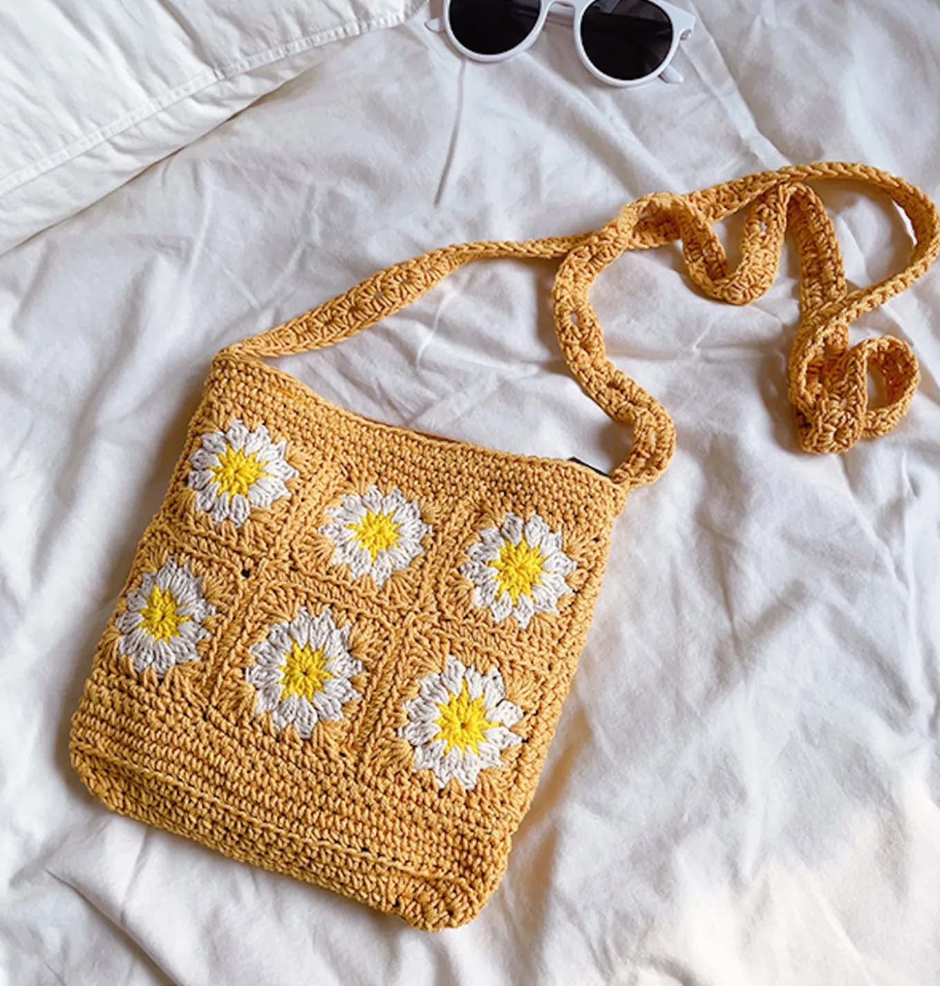 Elena Handbags Handmade Crochet Floral Square Shoulder Bag