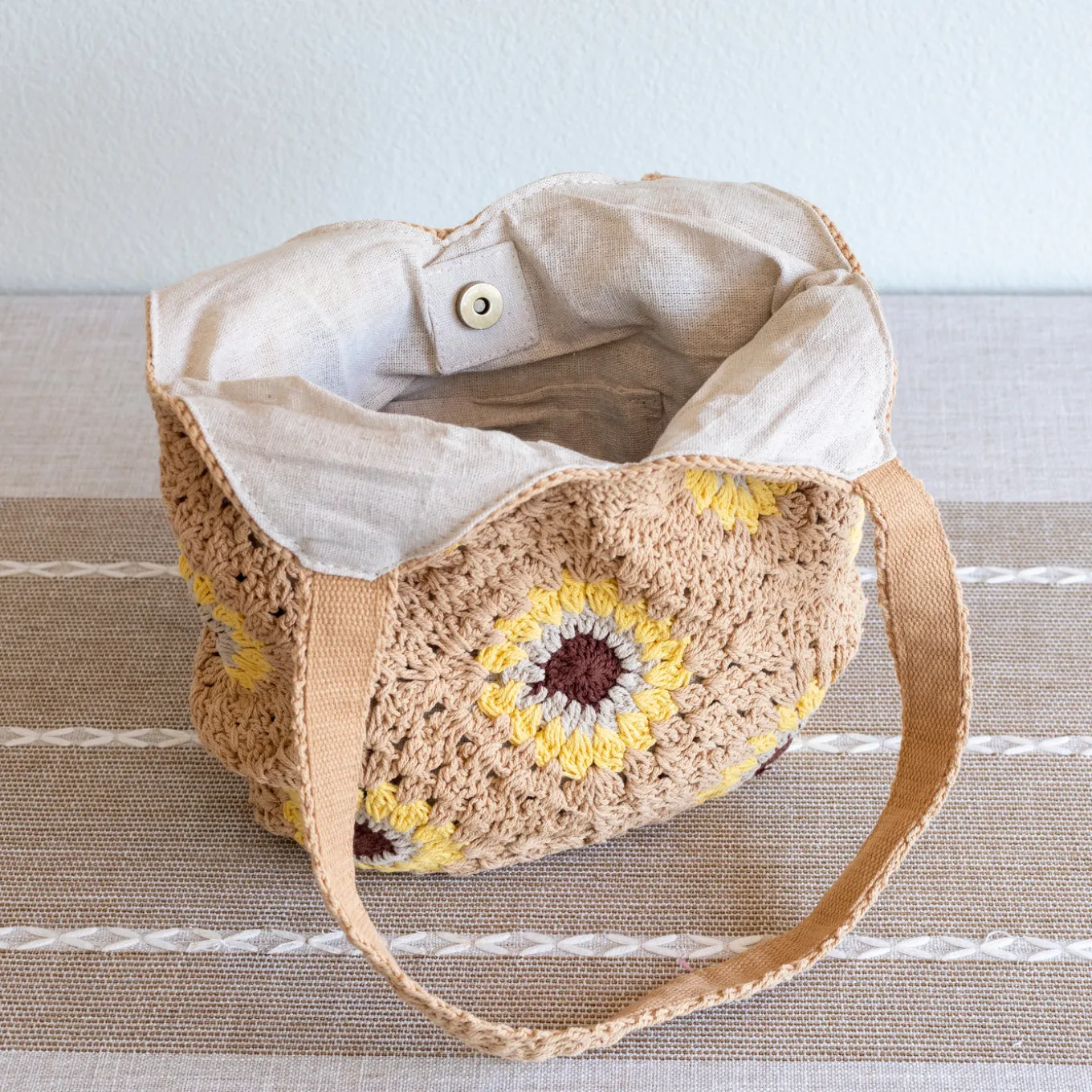 Elena Handbags Handmade Crochet Sunflower Granny Square Tote
