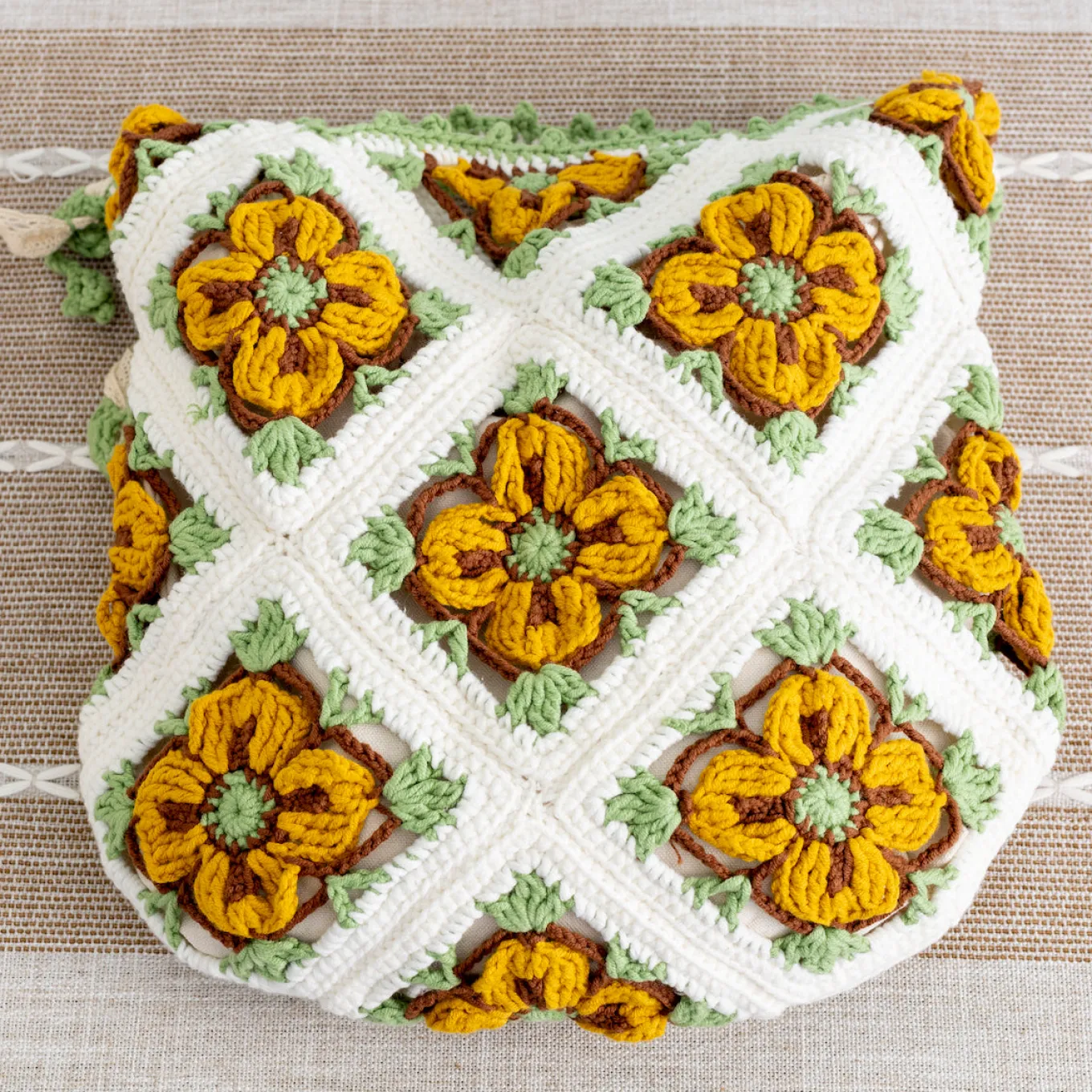 Elena Handbags Handmade Crochet Floral Patch Knit Shoulder Bag