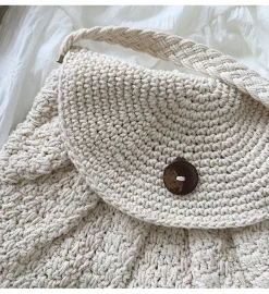 Elena Handbags Handmade Crochet Button Woven Crossbody Bag