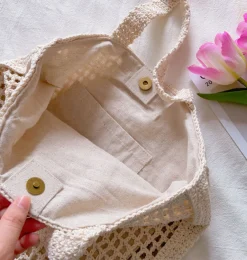 Elena Handbags Handmade Crochet Large Fishnet Tote