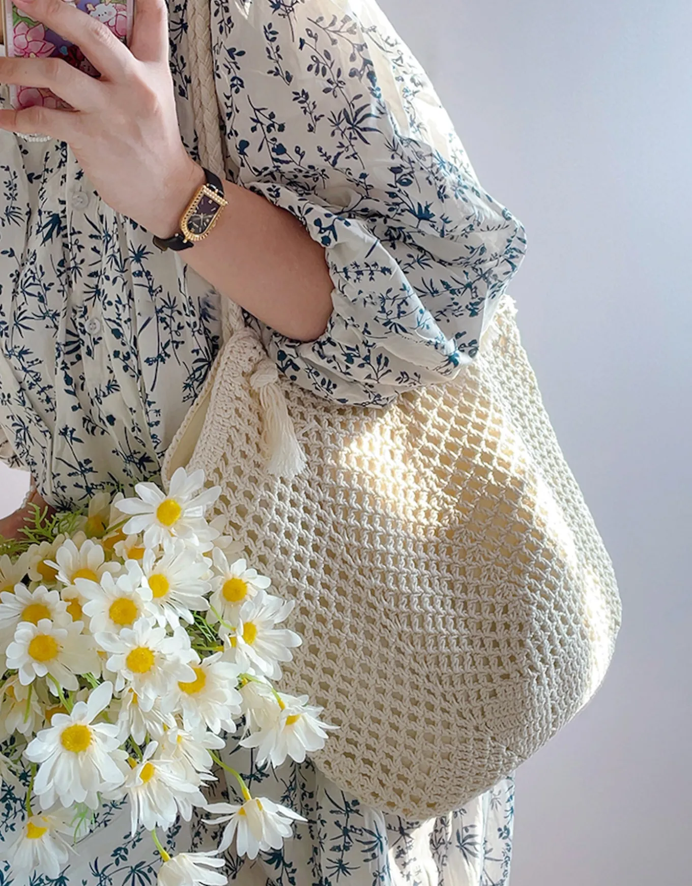 Elena Handbags Handmade Crochet Retro Style Tote Bag