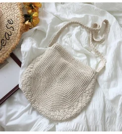 Elena Handbags Handmade Crochet Button Woven Crossbody Bag