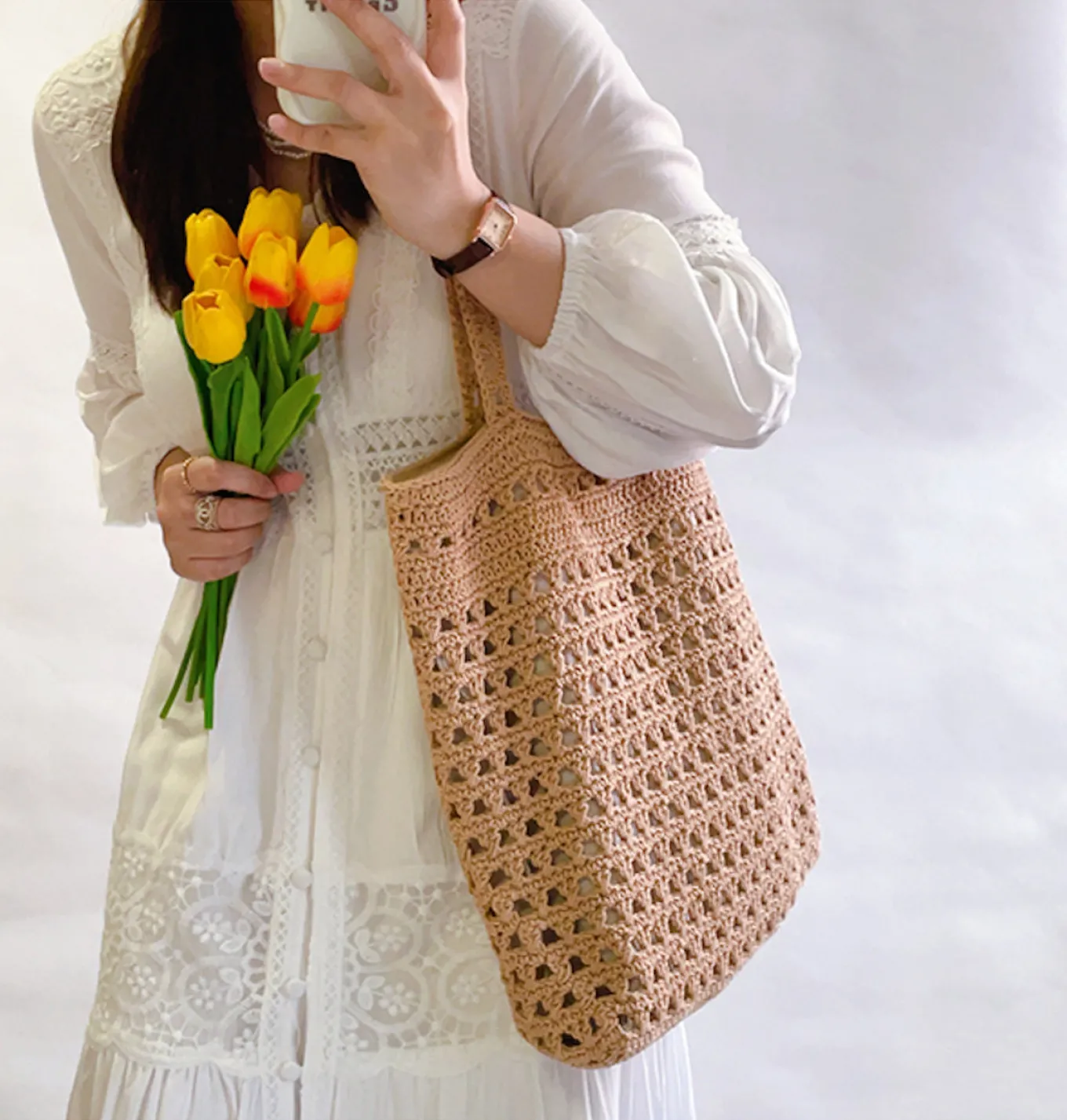 Elena Handbags Handmade Crochet Retro Style Tote Bag