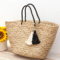 Elena Handbags Handmade Large Rattan Basket Summer Beach Tote Bag