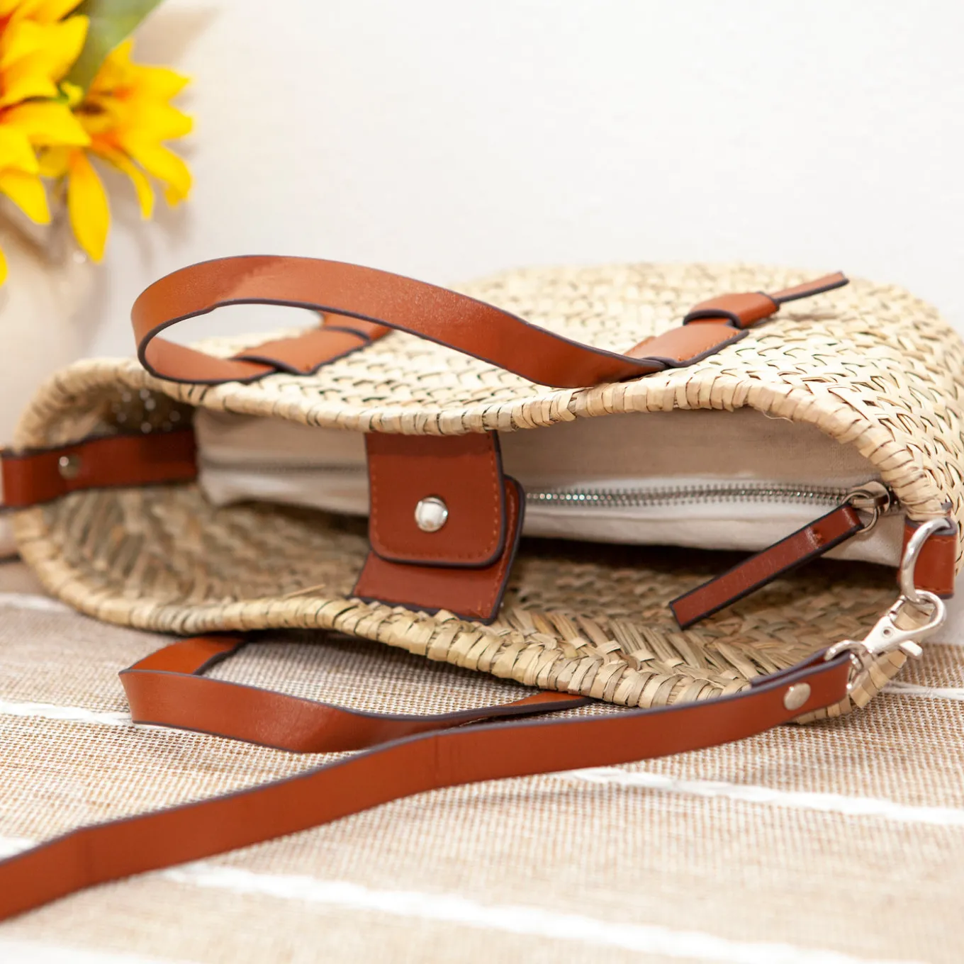 Elena Handbags Handmade Rattan Basket Tote Bag