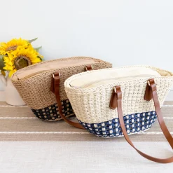 Elena Handbags Handmade Summer Straw Basket Bag Beach Handbag