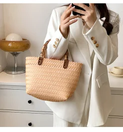 Elena Handbags Handmade Summer Beach Basket Tote