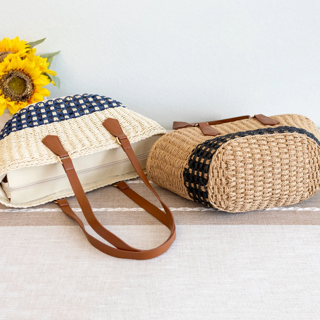 Elena Handbags Handmade Summer Straw Basket Bag Beach Handbag