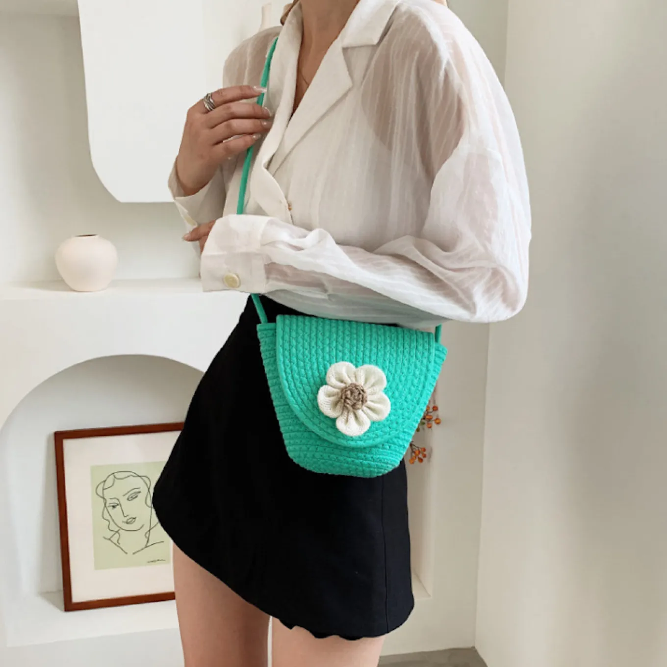 Elena Handbags Knit Flap Shoulder Bag