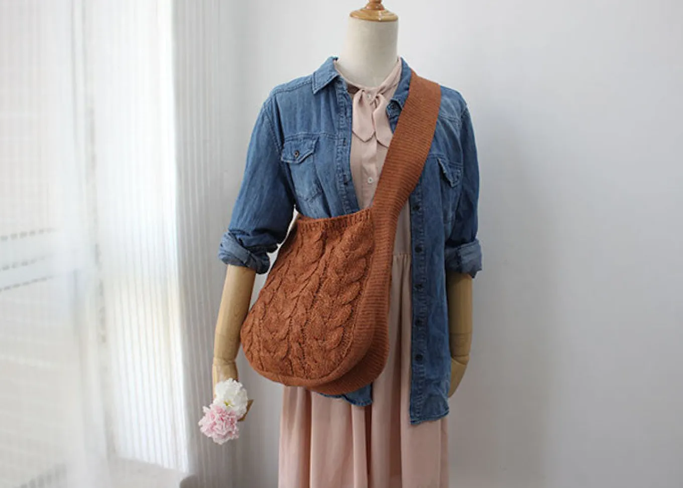 Elena Handbags Knit Patterned Cotton Shoulder Bag