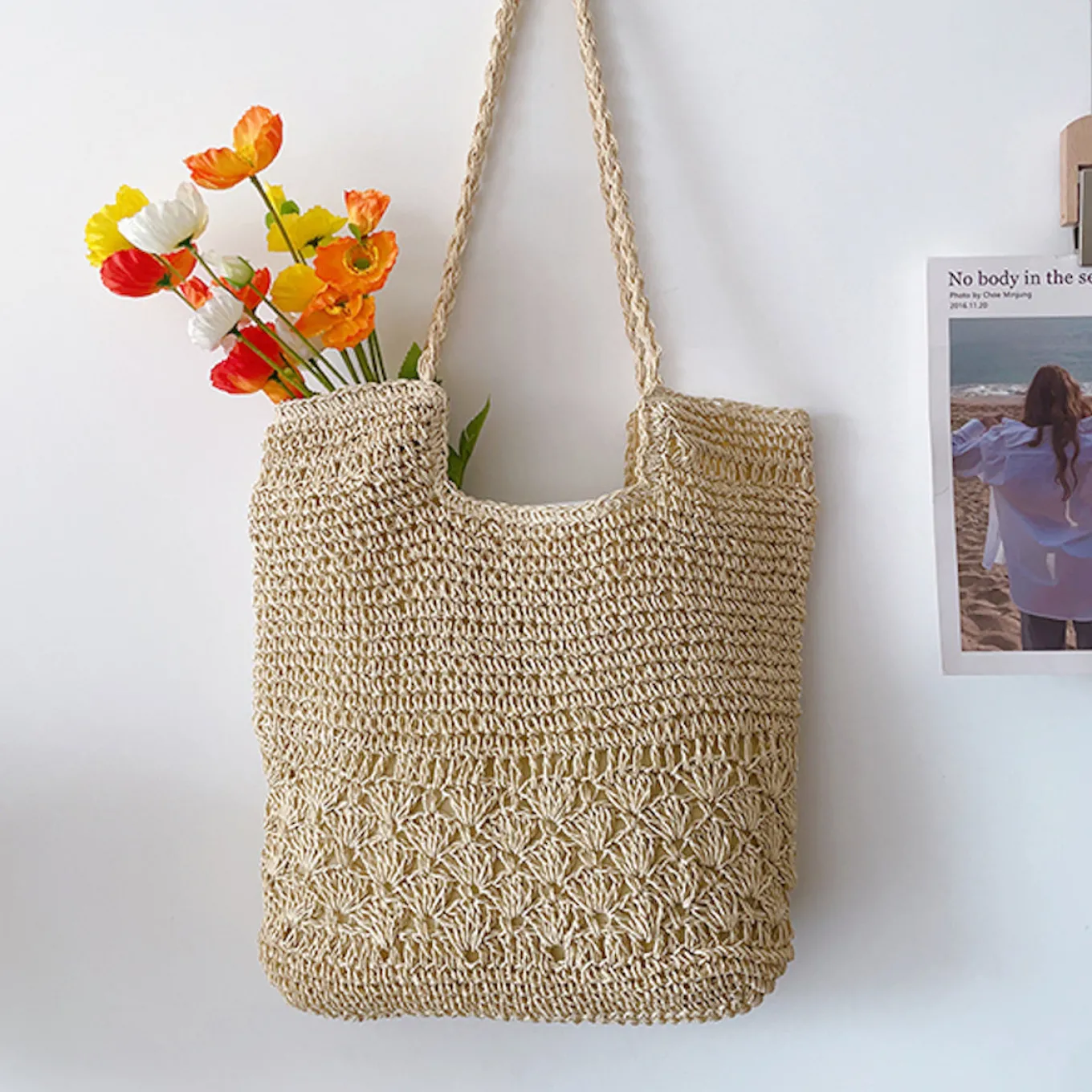 Elena Handbags Large Beach Straw Woven Tote