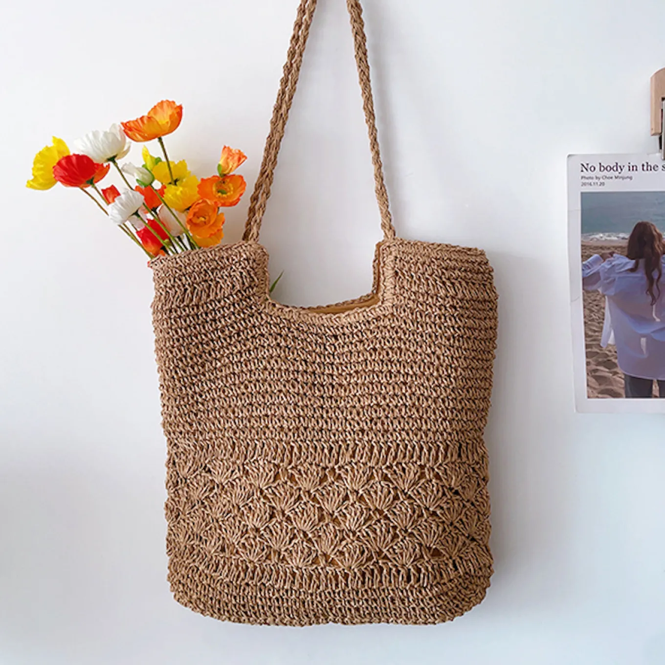 Elena Handbags Large Beach Straw Woven Tote