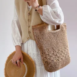 Elena Handbags Large Beach Straw Woven Tote