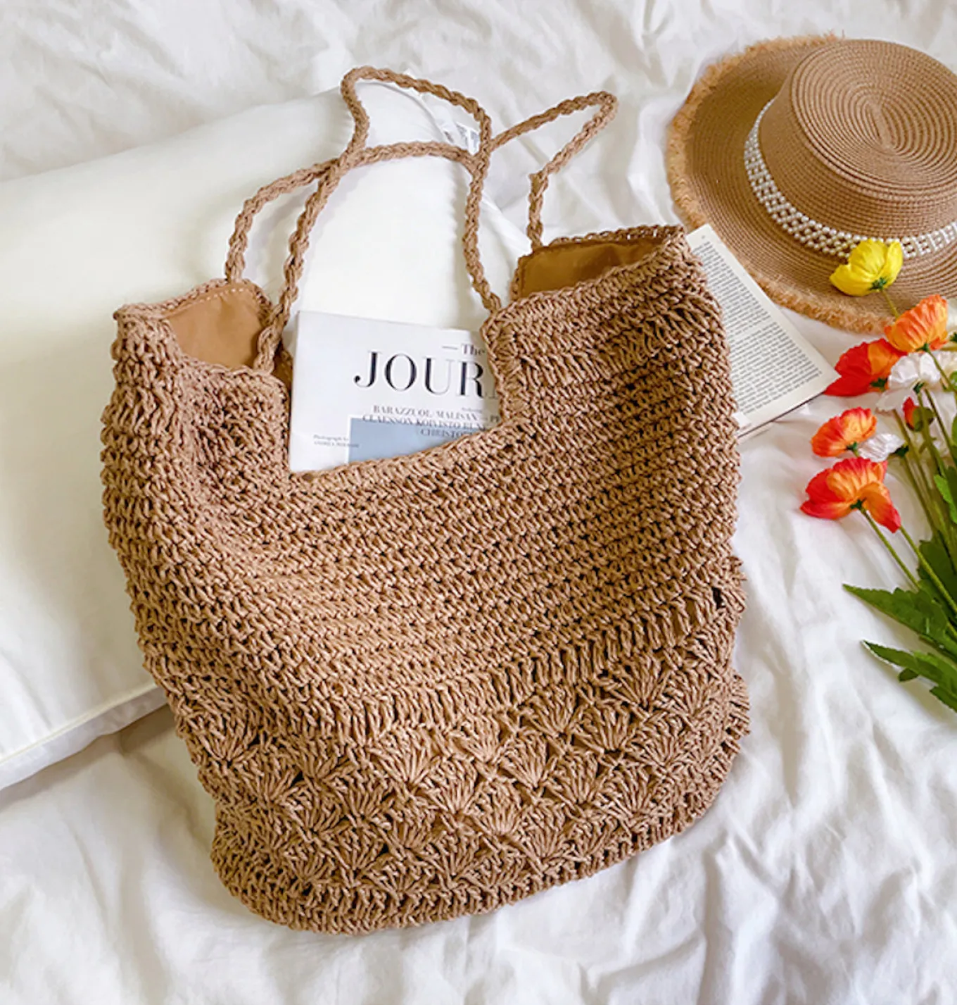 Elena Handbags Large Beach Straw Woven Tote