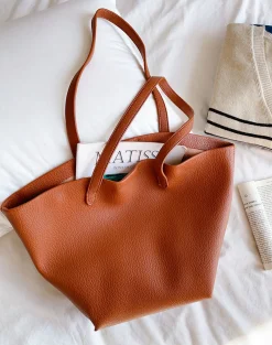 Elena Handbags Large Carryall Tote In Soft Pebbled Leather