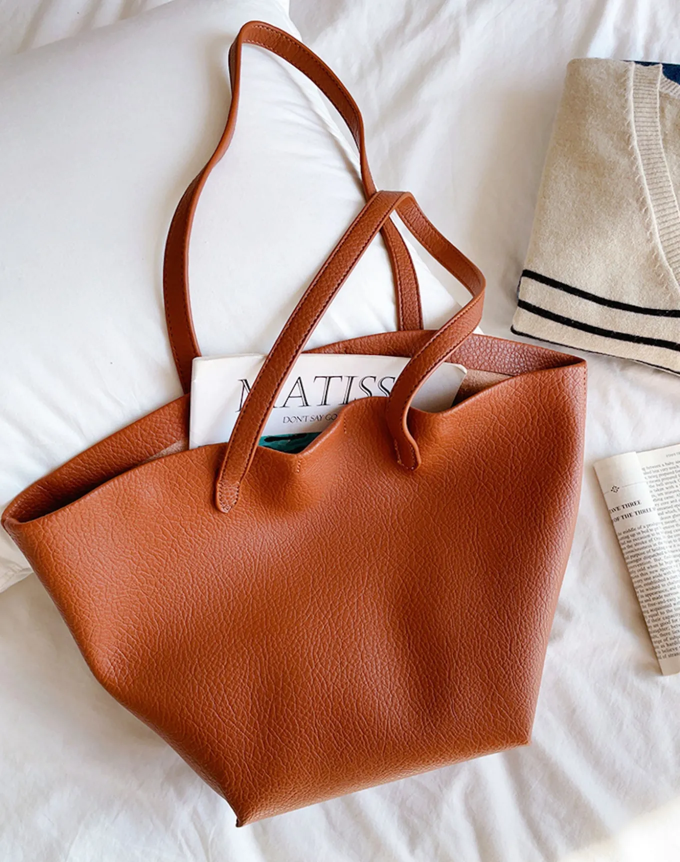 Elena Handbags Large Carryall Tote In Soft Pebbled Leather