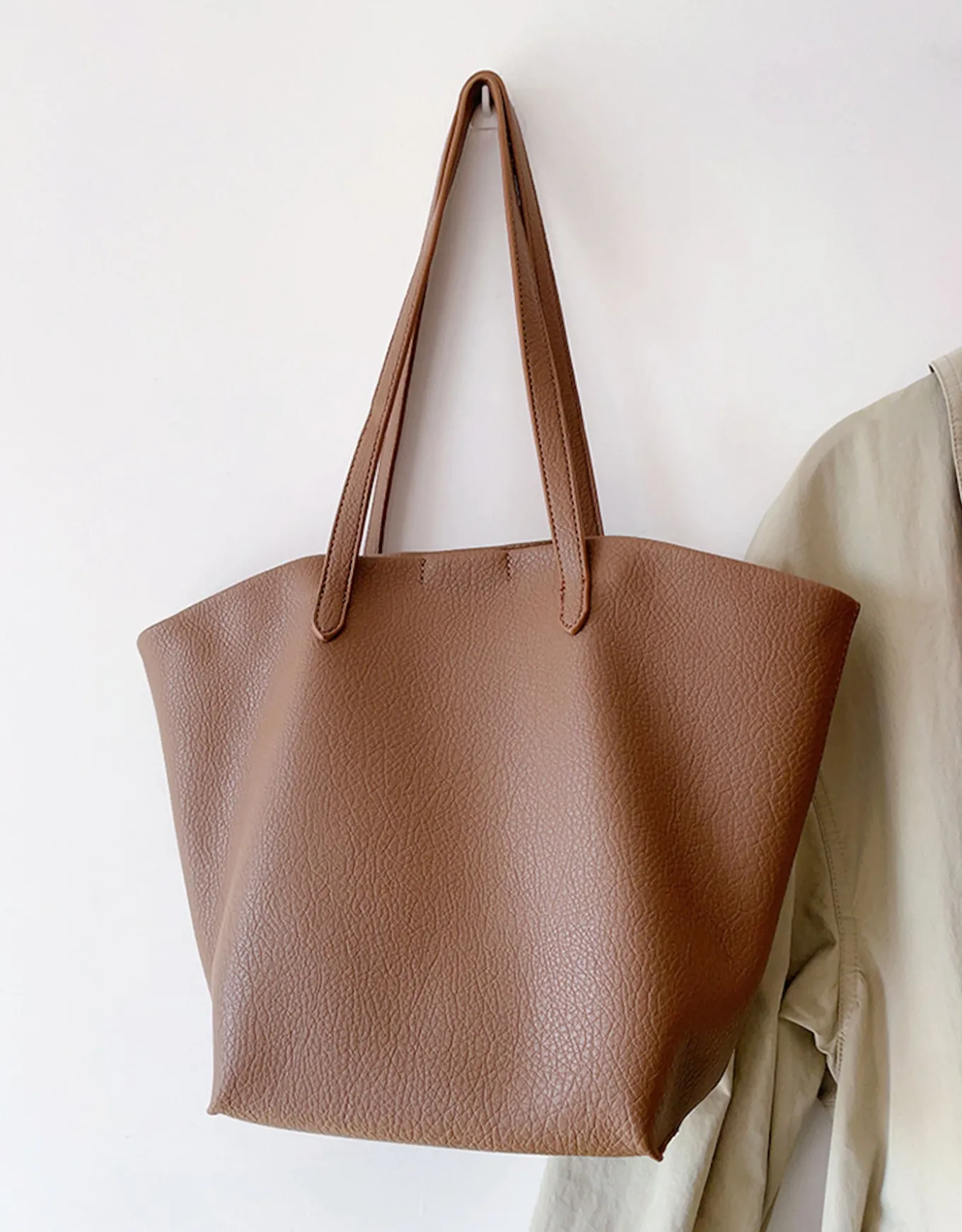 Elena Handbags Large Carryall Tote In Soft Pebbled Leather