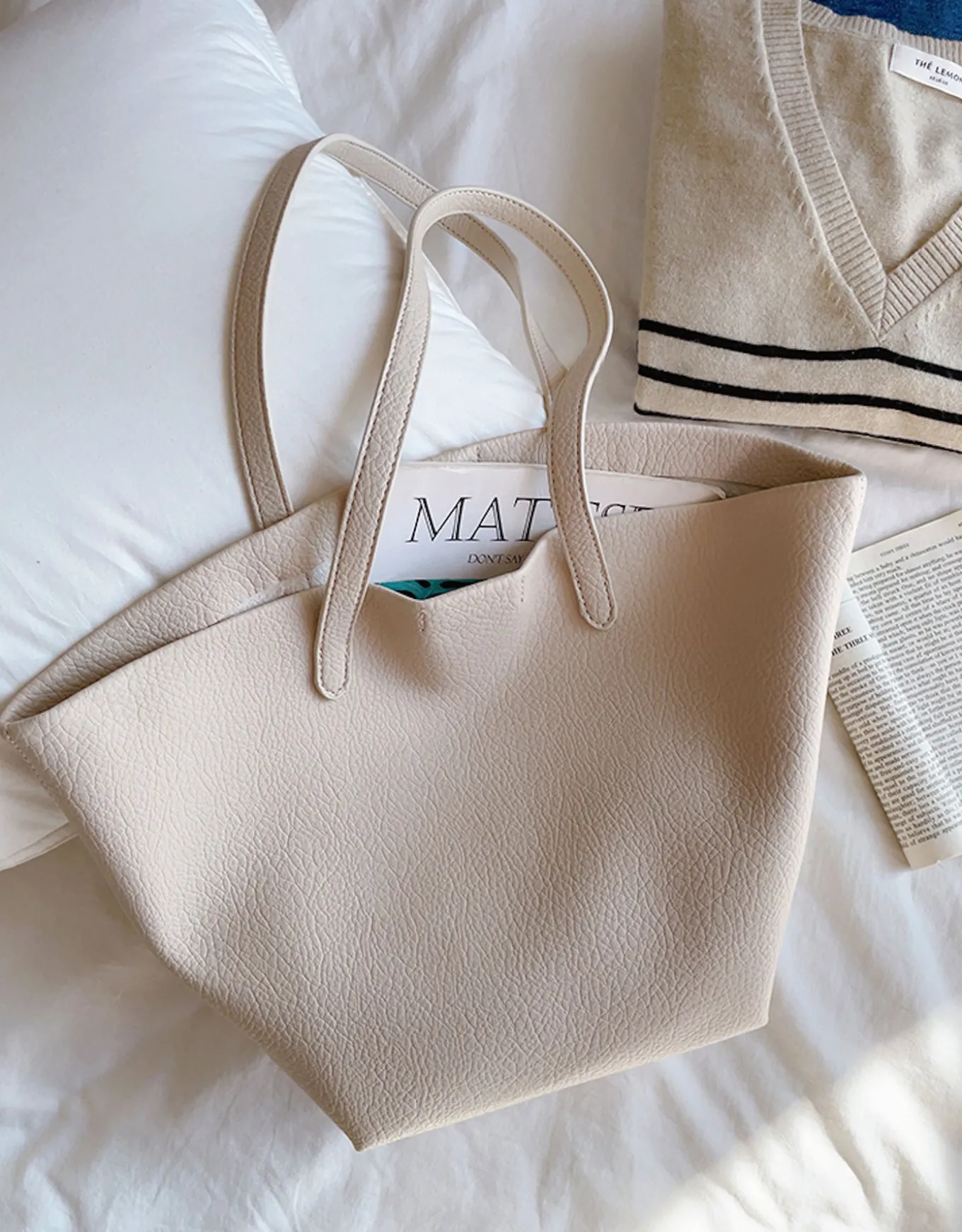 Elena Handbags Large Carryall Tote In Soft Pebbled Leather