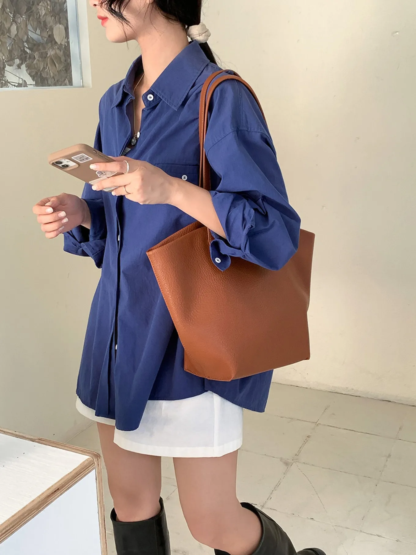 Elena Handbags Large Carryall Tote In Soft Pebbled Leather
