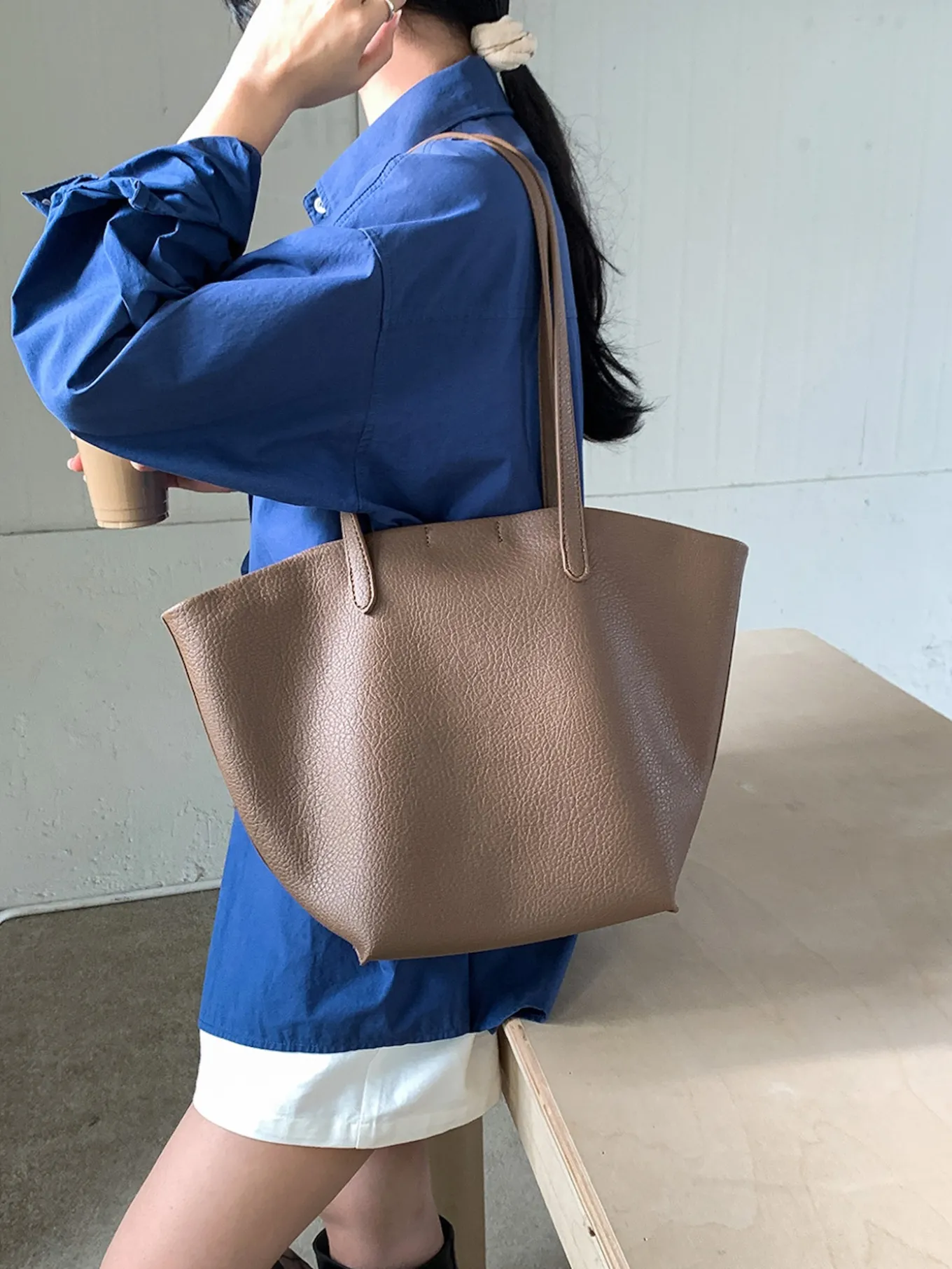 Elena Handbags Large Carryall Tote In Soft Pebbled Leather