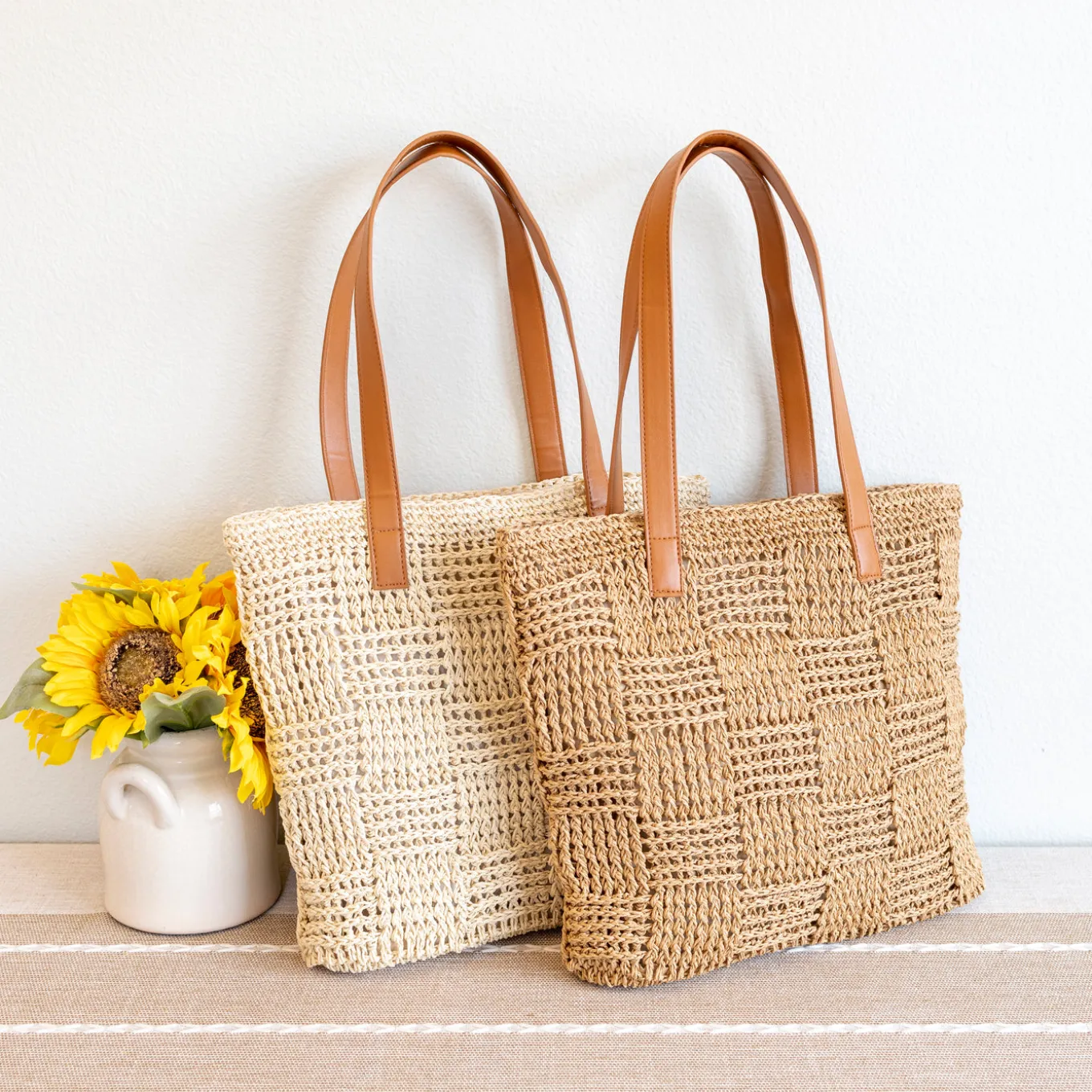 Elena Handbags Large Fashion Straw Tote Work Bag
