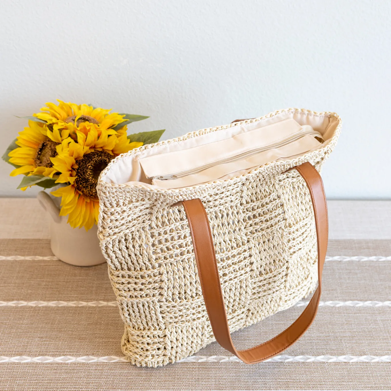 Elena Handbags Large Fashion Straw Tote Work Bag
