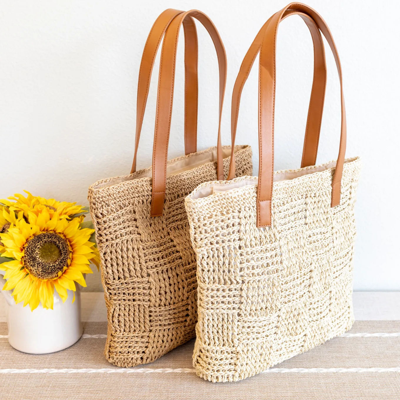 Elena Handbags Large Fashion Straw Tote Work Bag