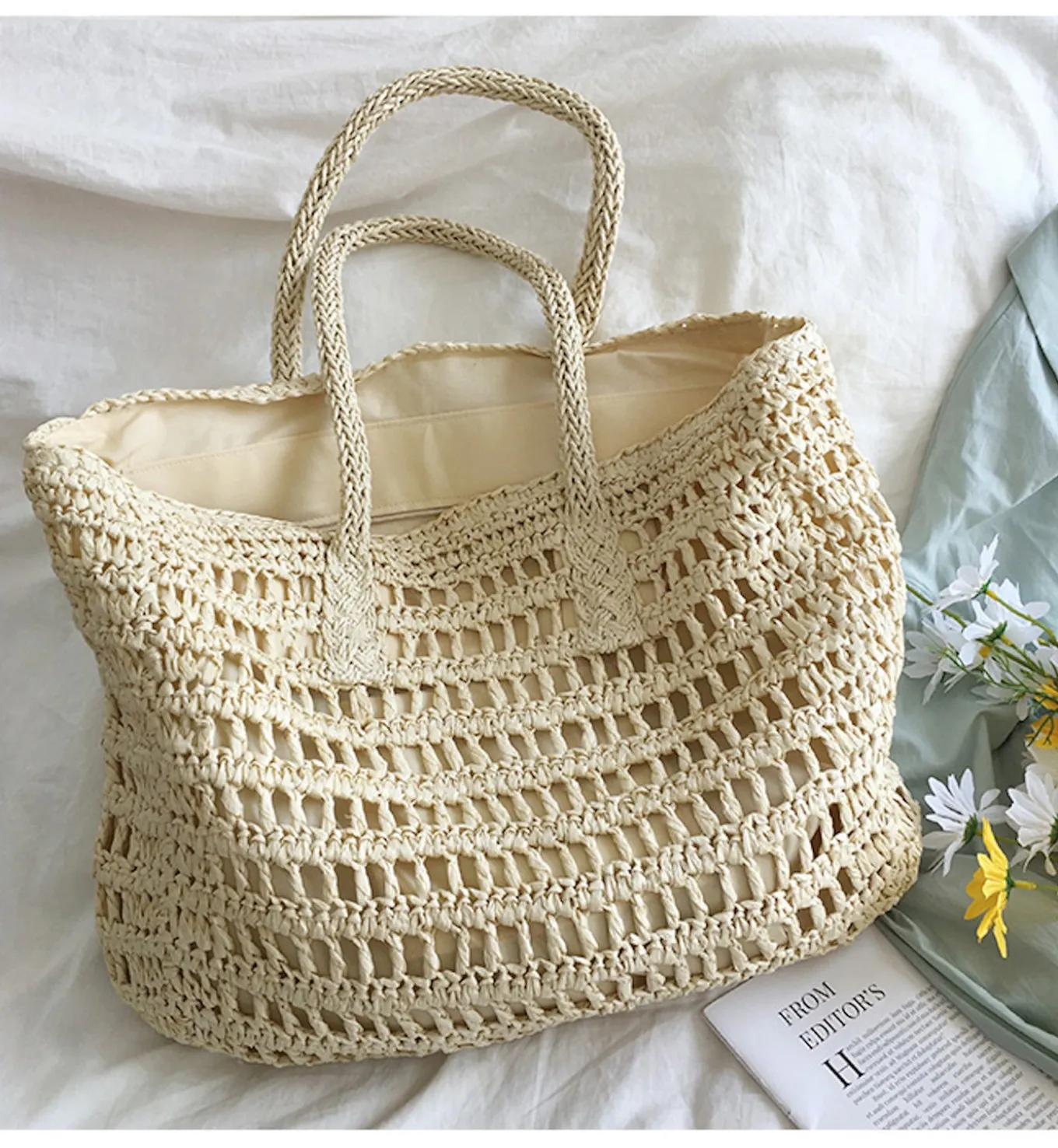 Elena Handbags Large Fashion Straw Woven Tote Bag