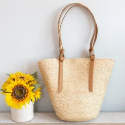 Elena Handbags Large Raffia Straw Basket Summer Tote Bag