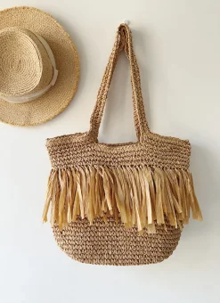 Elena Handbags Large Straw Woven Tote Bag with Tassels