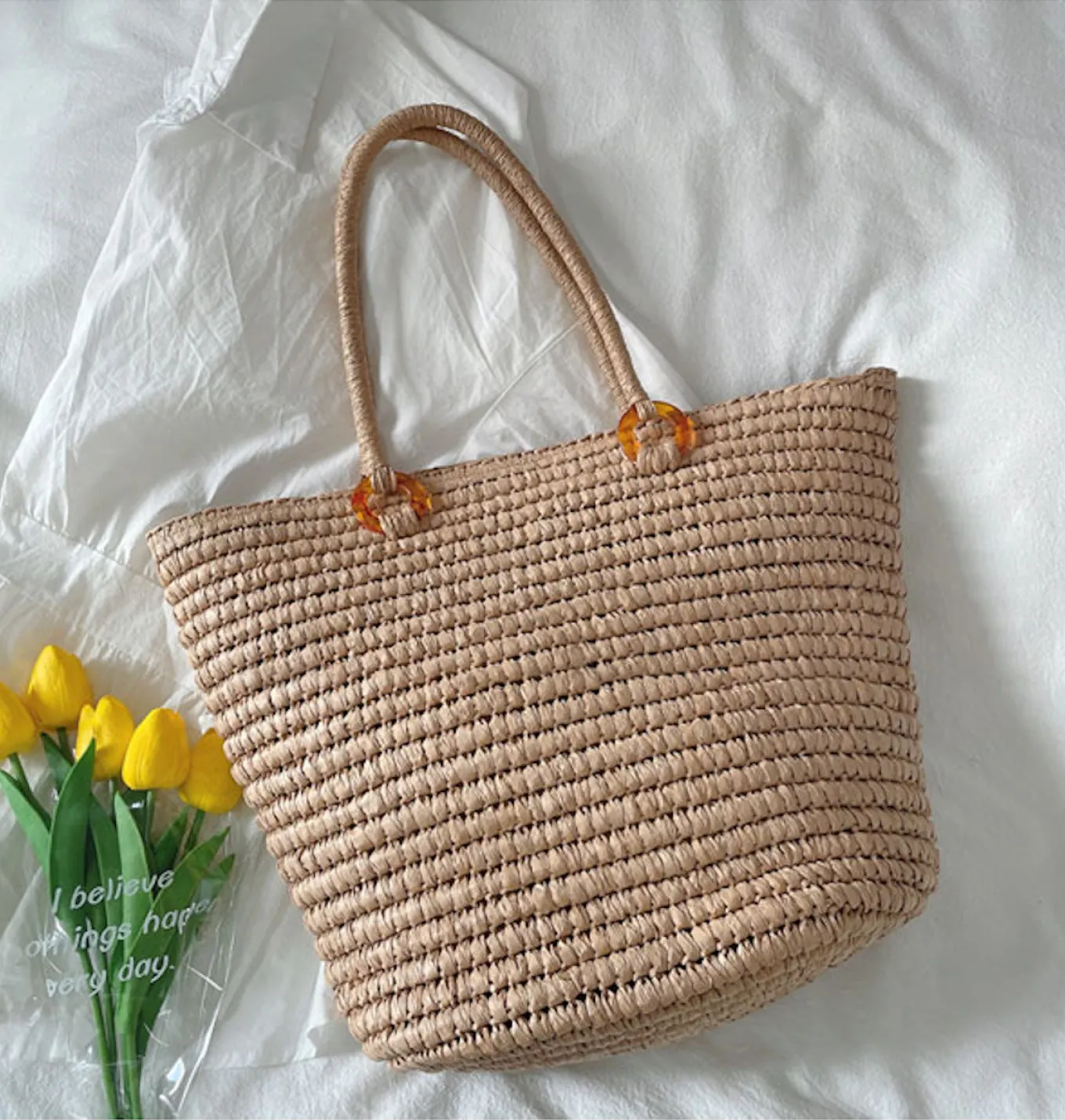 Elena Handbags Large Straw Tote Bag