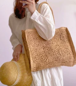 Elena Handbags Large Straw Summer Tote