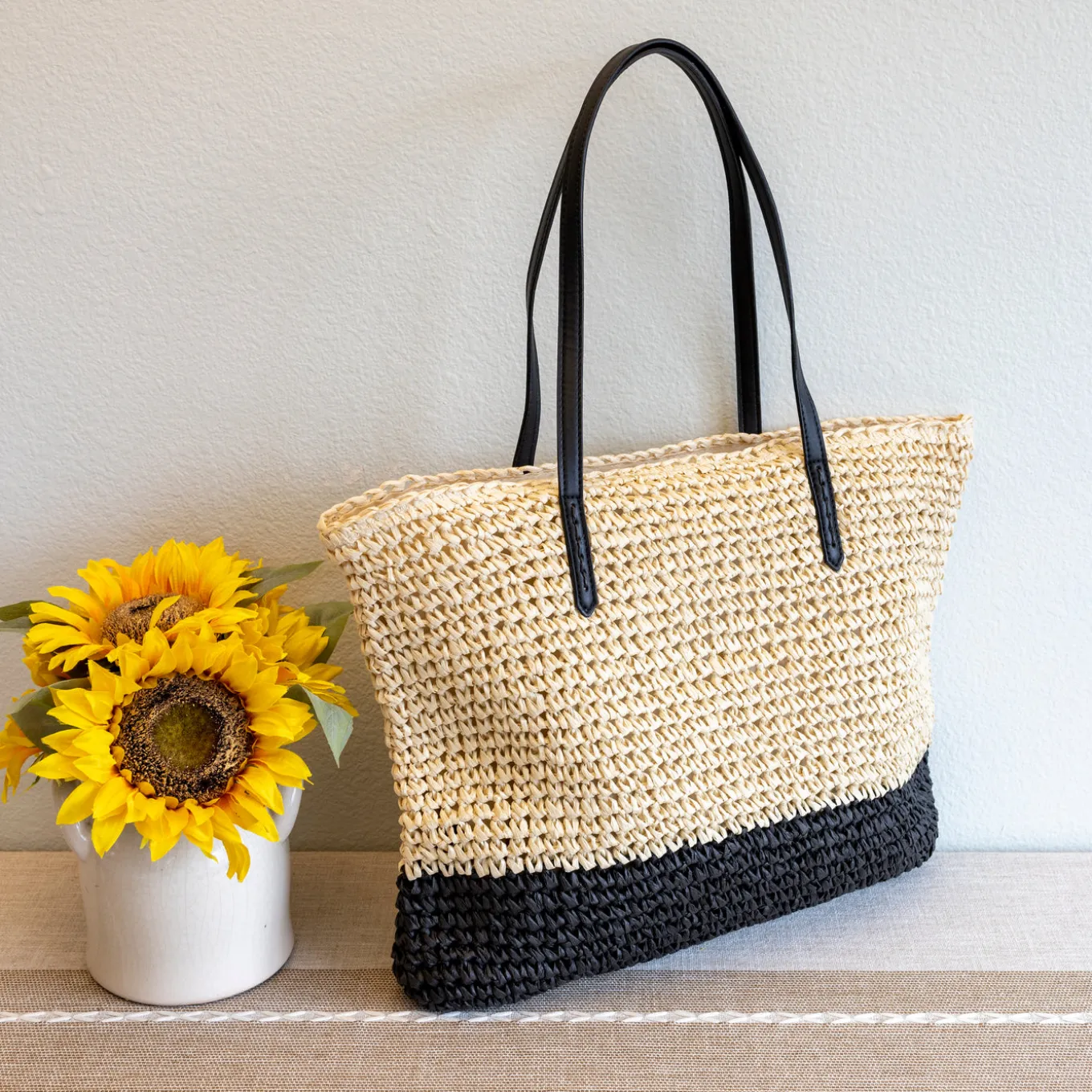 Elena Handbags Large Straw Woven Summer Tote