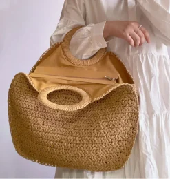 Elena Handbags Large Straw Summer Top Handle Bag