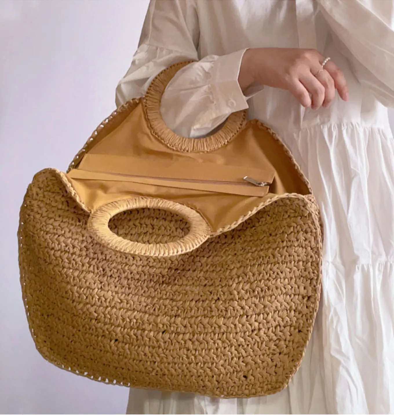 Elena Handbags Large Straw Summer Top Handle Bag