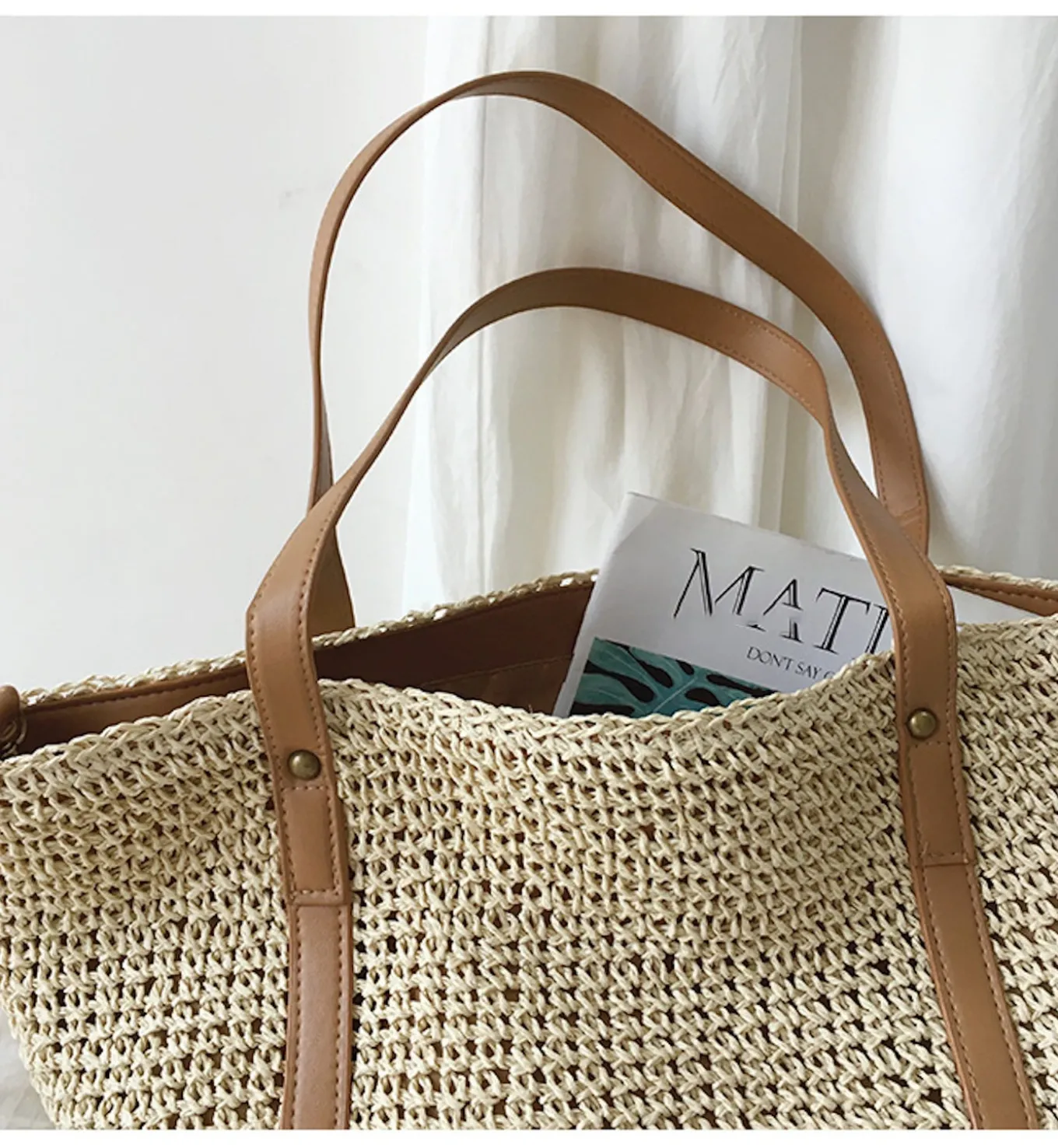 Elena Handbags Large Straw Woven Tote Bag