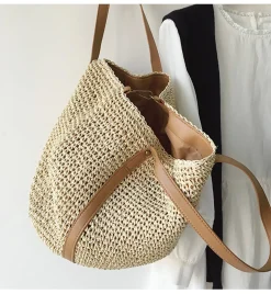 Elena Handbags Large Straw Woven Tote Bag