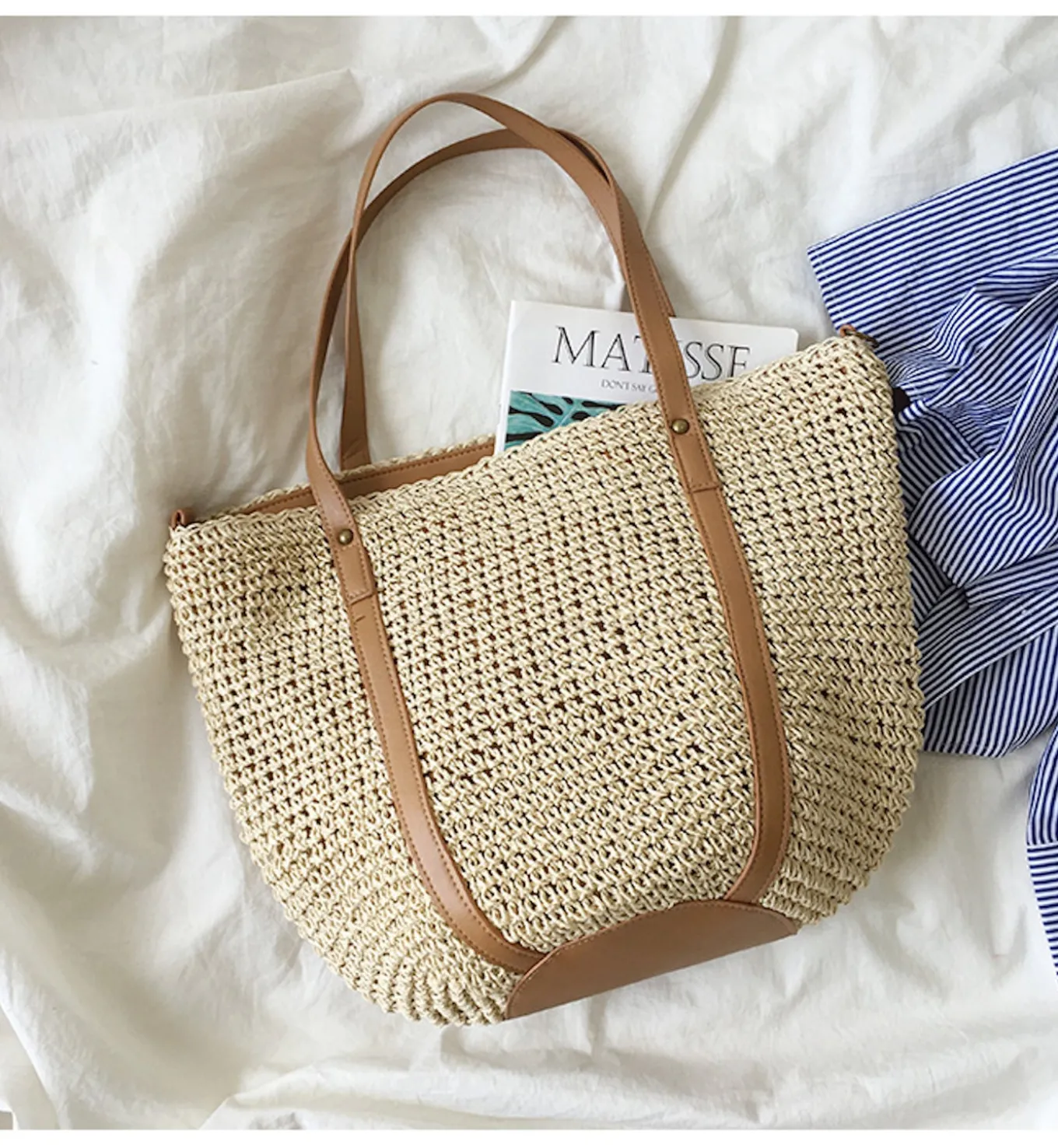 Elena Handbags Large Straw Woven Tote Bag