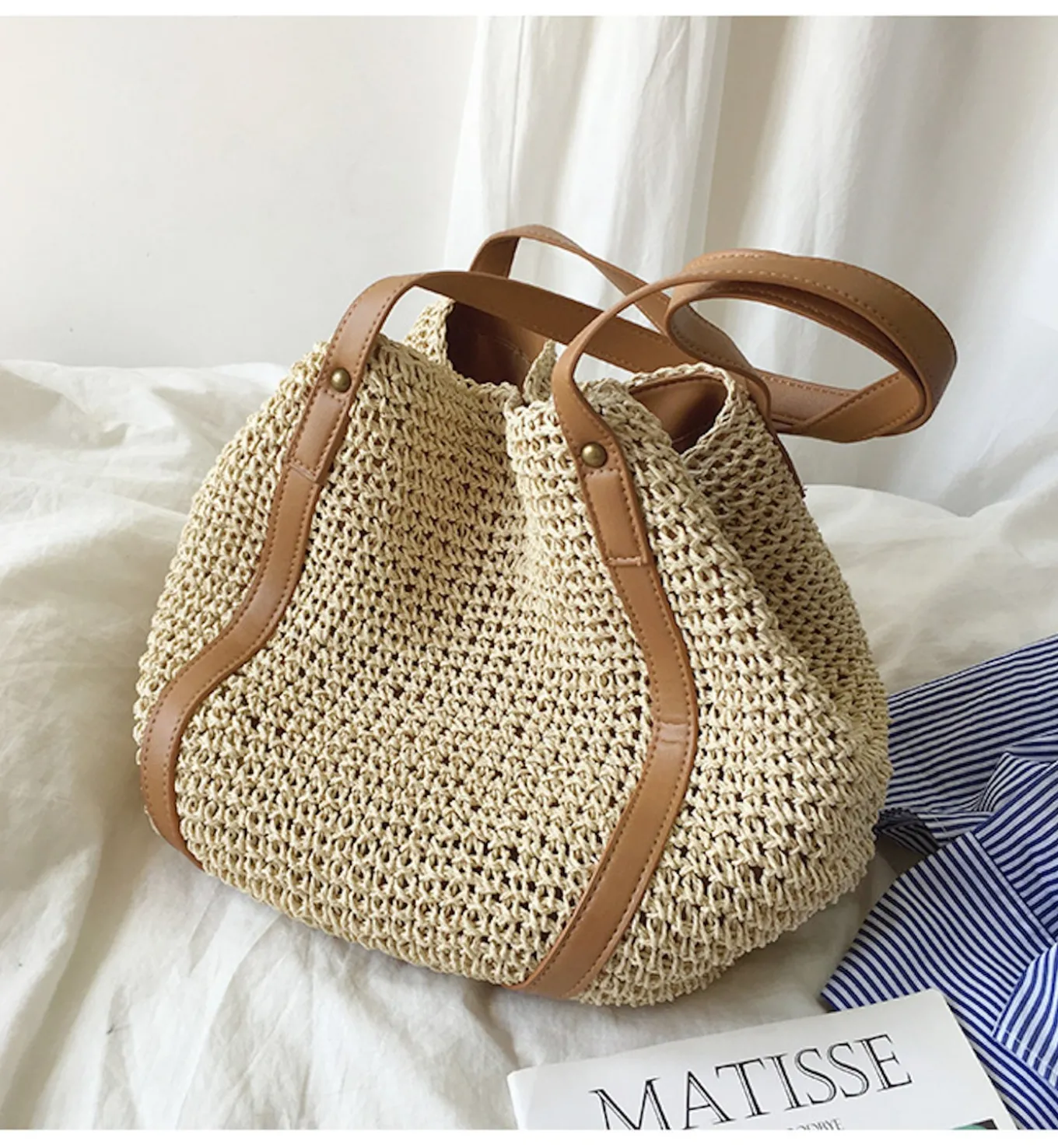 Elena Handbags Large Straw Woven Tote Bag