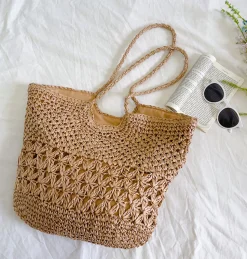 Elena Handbags Large Straw Woven Fashion Tote Bag
