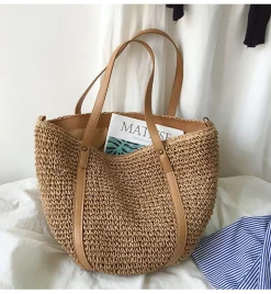 Elena Handbags Large Straw Woven Tote Bag