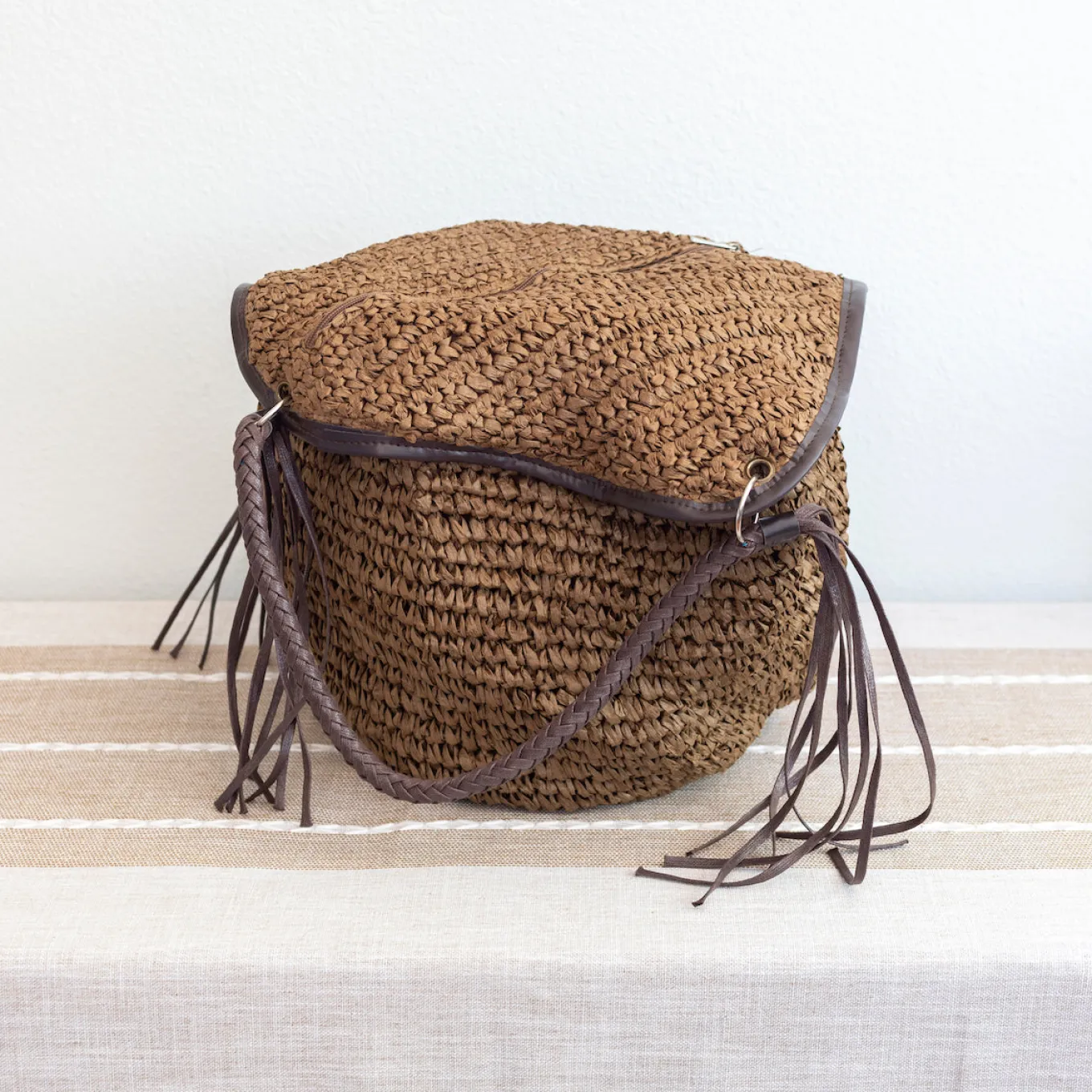Elena Handbags Large Straw Woven Bucket Tote Bag