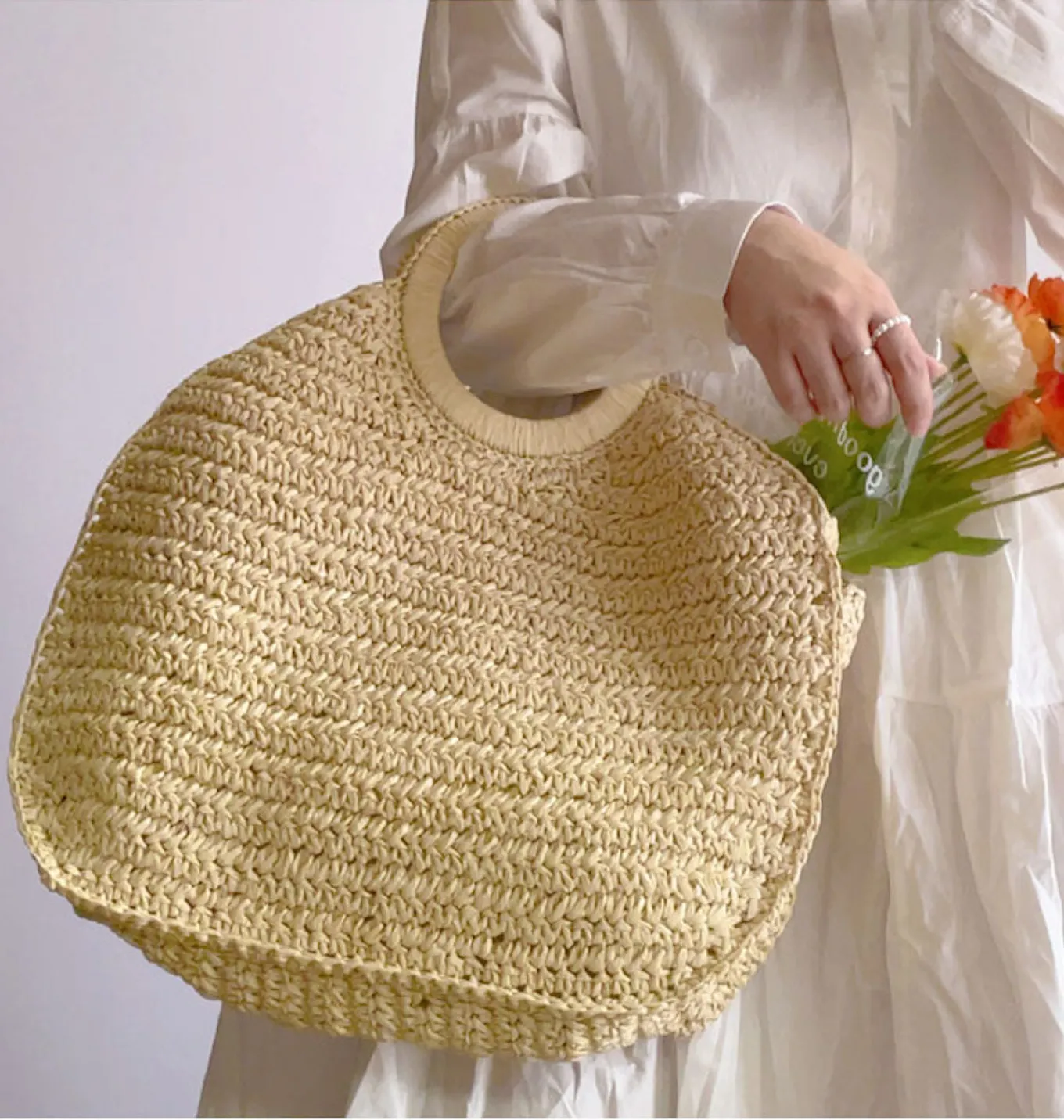 Elena Handbags Large Straw Summer Top Handle Bag