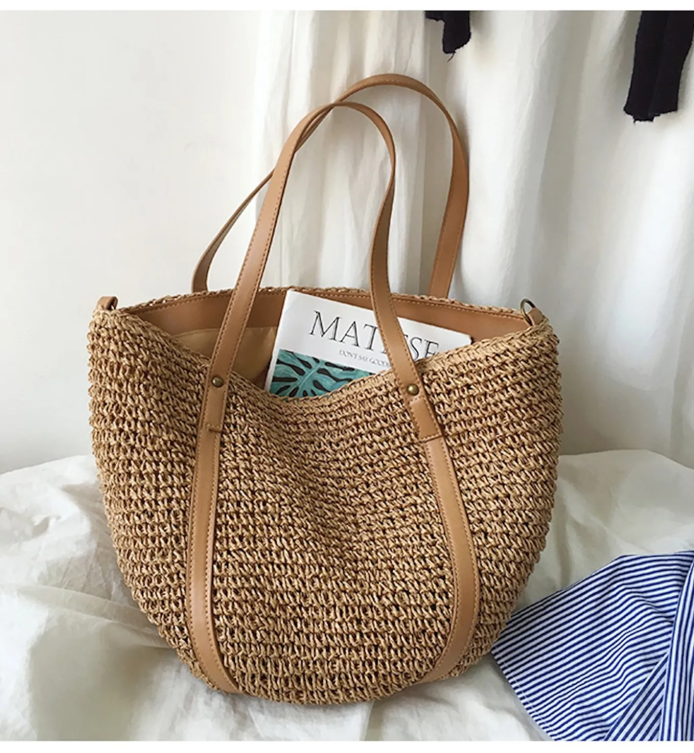 Elena Handbags Large Straw Woven Tote Bag